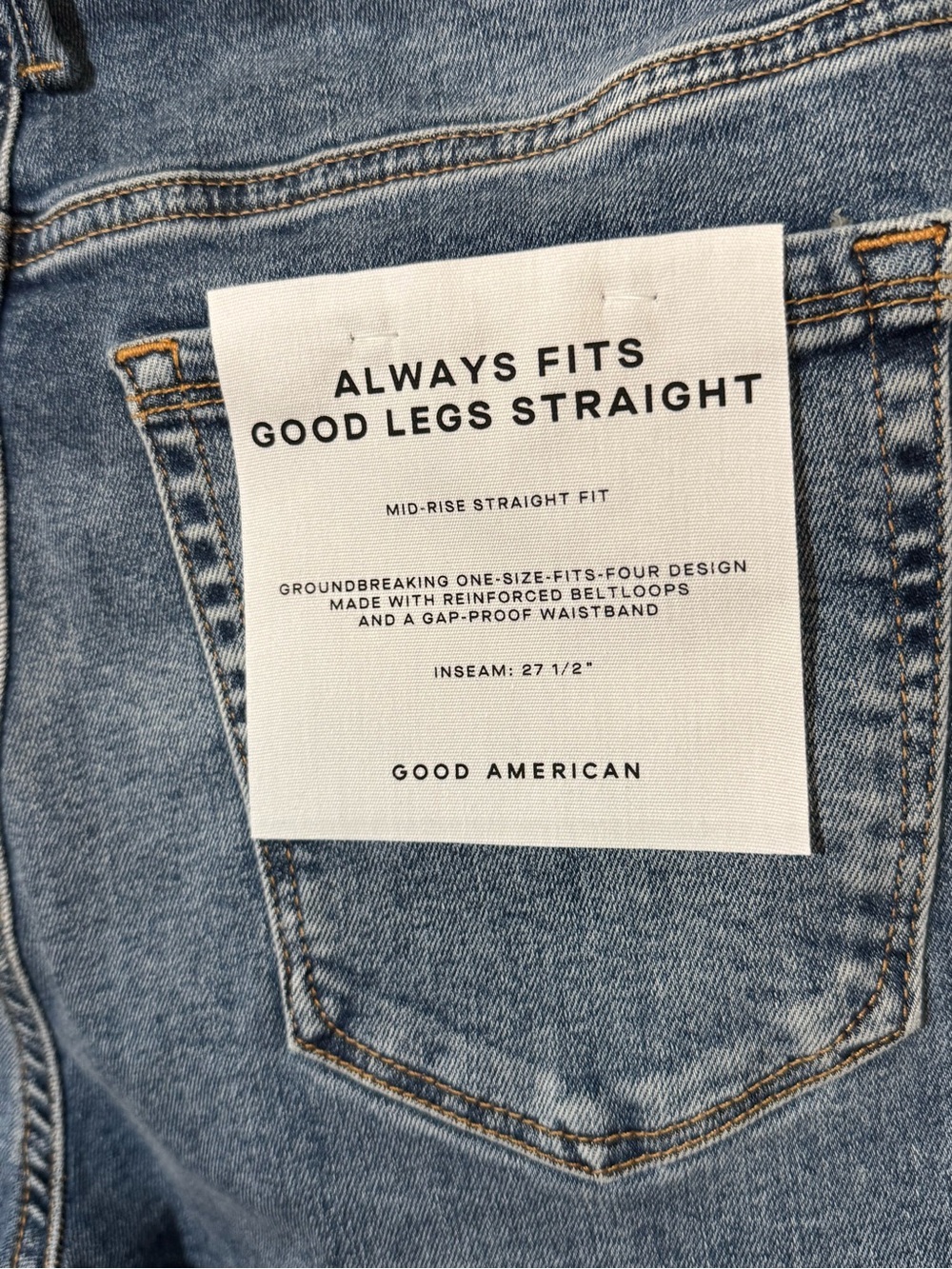 Good American Always Fit Straight Legs Jeans - Classic Mid Rise - Mid Wash - Picture 3 of 5